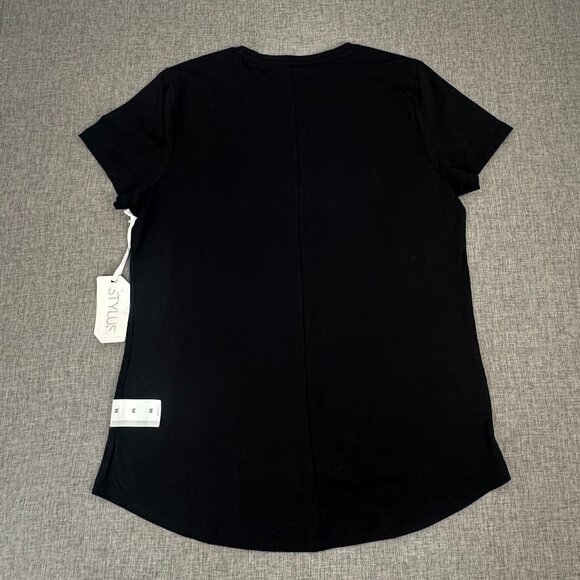 NEW! Women's Stylus Basic Black Shirt medium $36 Cotton Blend Short Sleeve Round - Picture 7 of 9